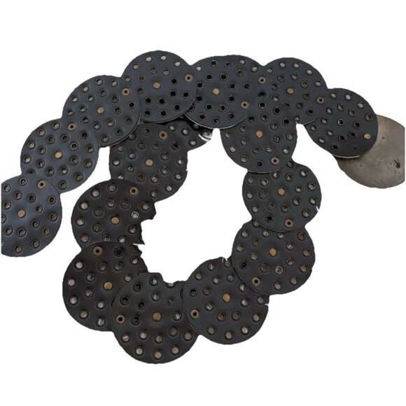 Vtg Leather Discs & Brass Concho Western Boho Adjustable Belt 40" Y2K 2000s 00s - Picture 7 of 8